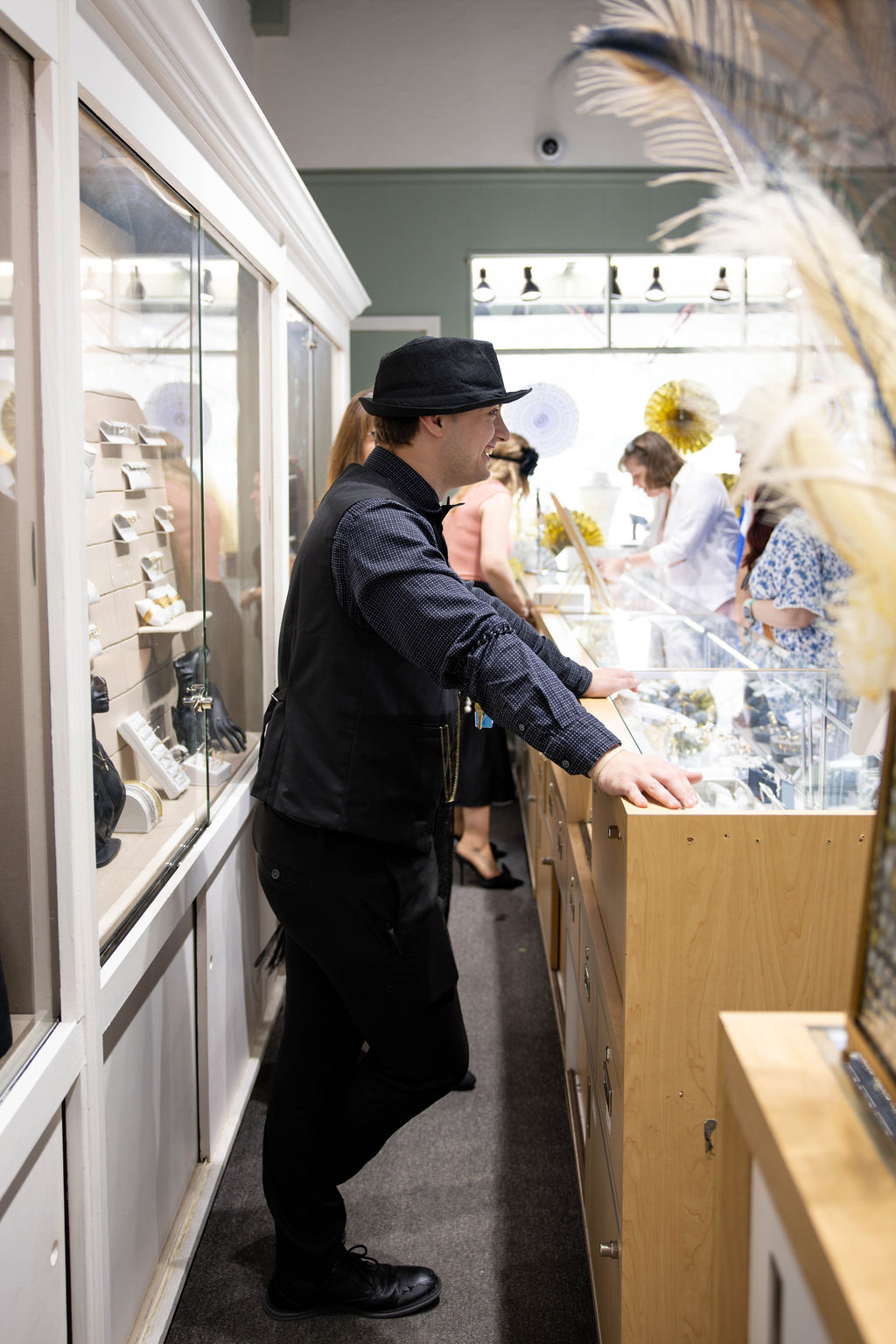 Browsing the cases with a Smith's jeweler